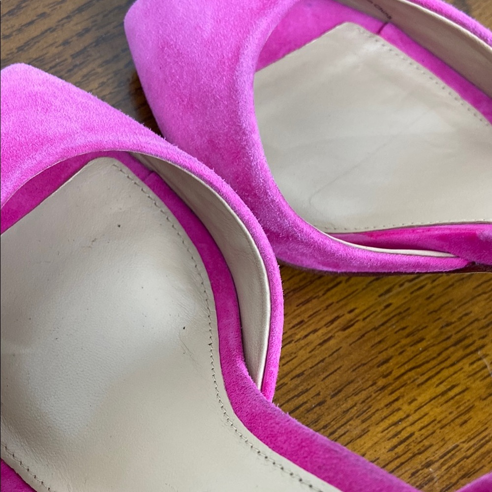 Veronica Beard Gadot Fuschia Suede‎ Leather Peep-Toe Heels Size 6M Barbie Pink - Picture 6 of 12